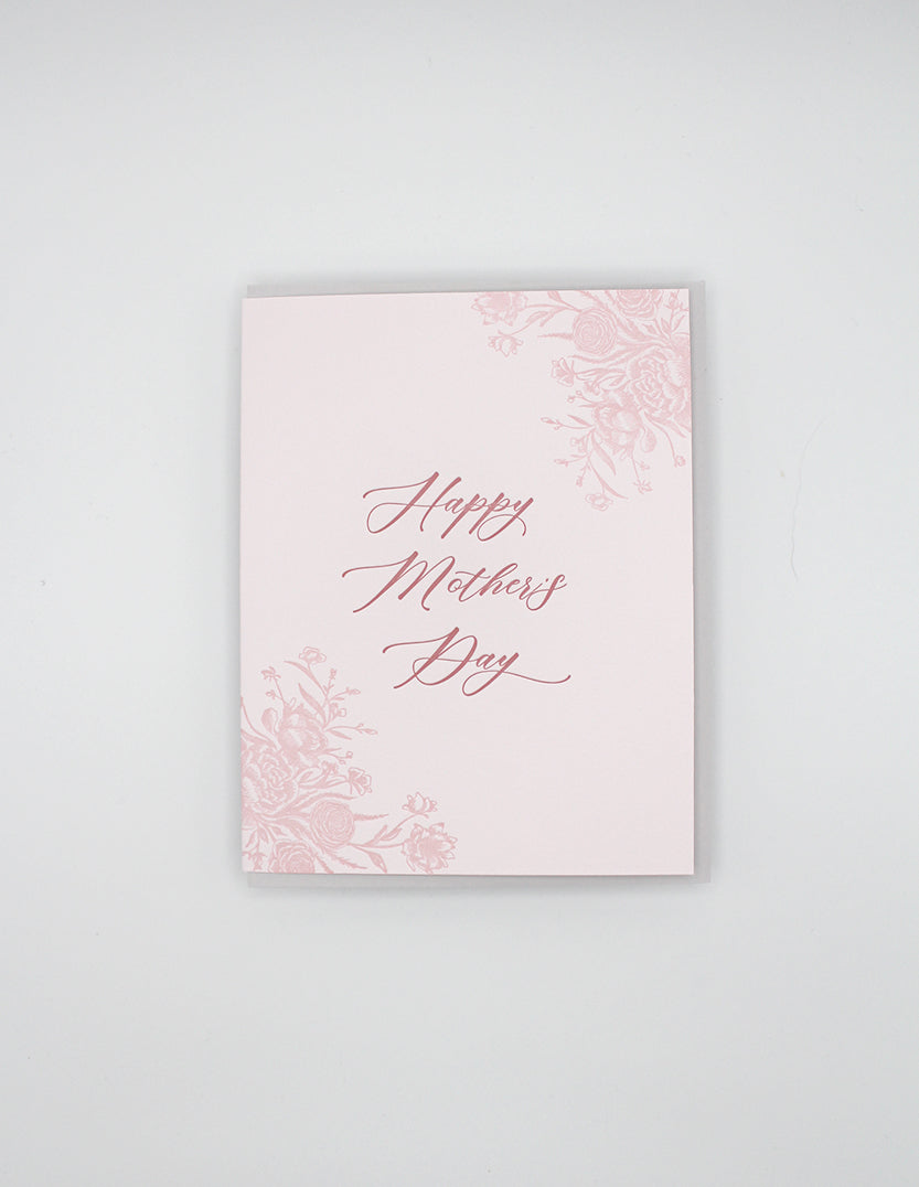 Letterpress mother's day card with florals that says "Happy mother's day" by Rust Belt Love