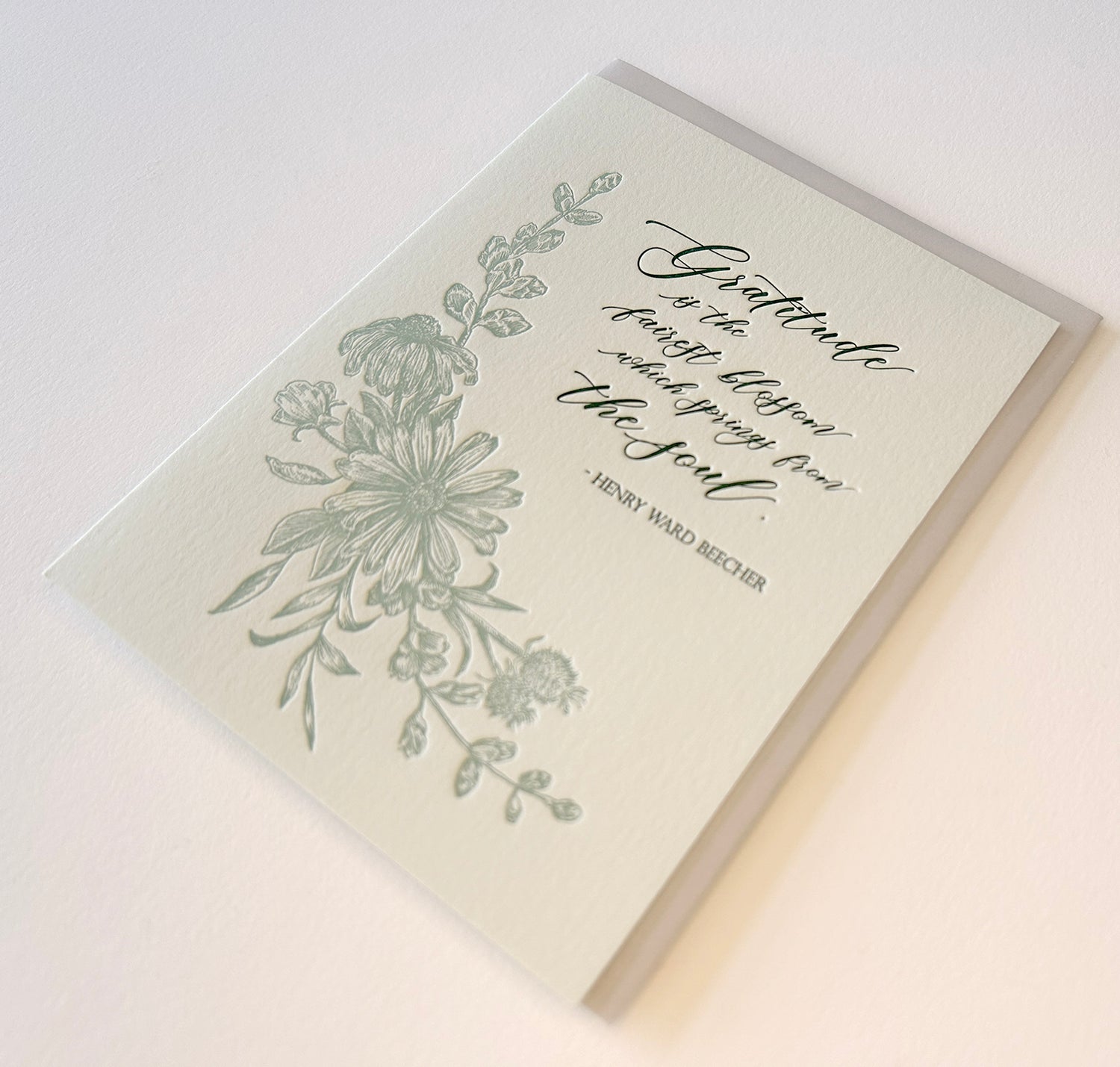Letterpress gratitude card with florals that says "'Gratitude is the fairest blossom which springs from the soul.'- Henry Ward Beecher" by Rust Belt Love