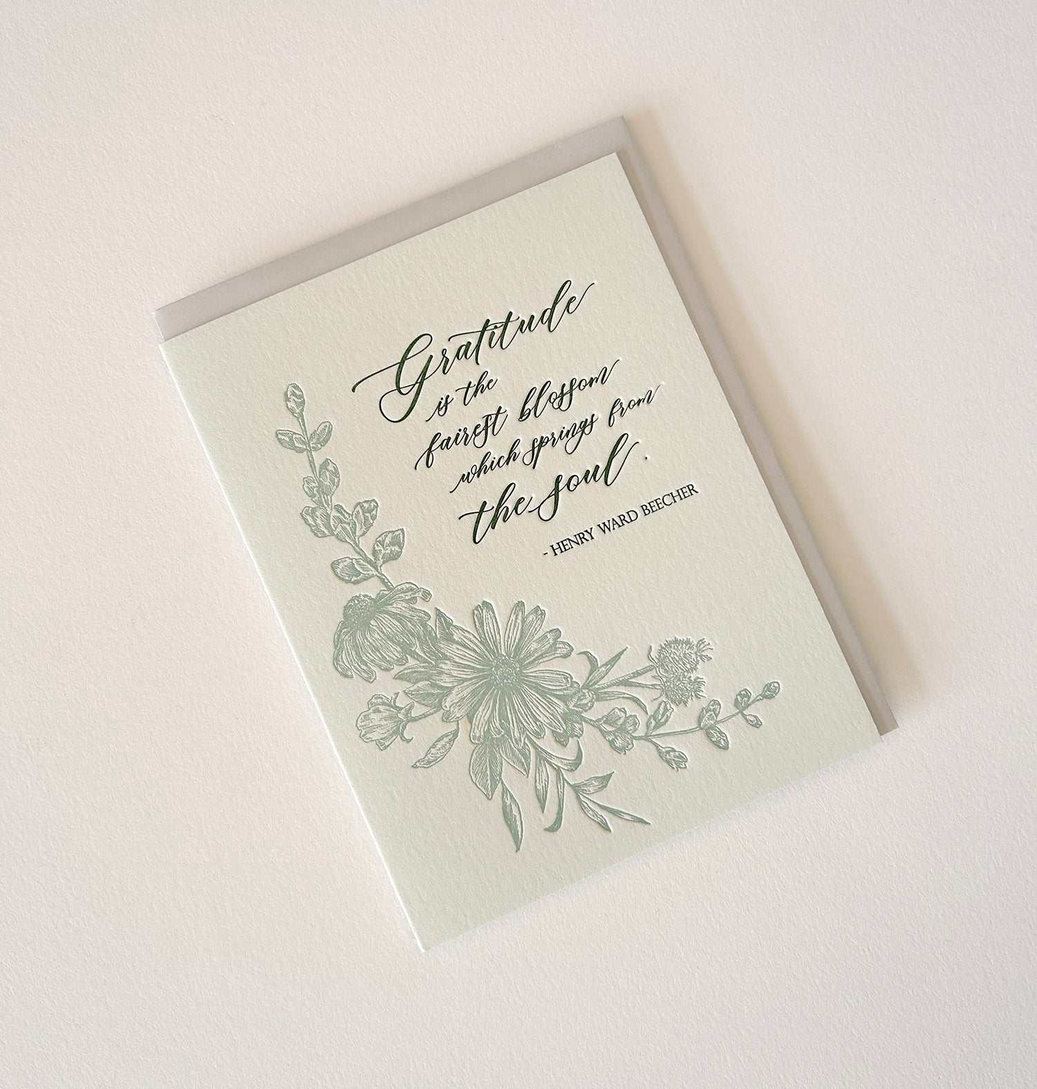 Letterpress gratitude card with florals that says "'Gratitude is the fairest blossom which springs from the soul.'- Henry Ward Beecher" by Rust Belt Love