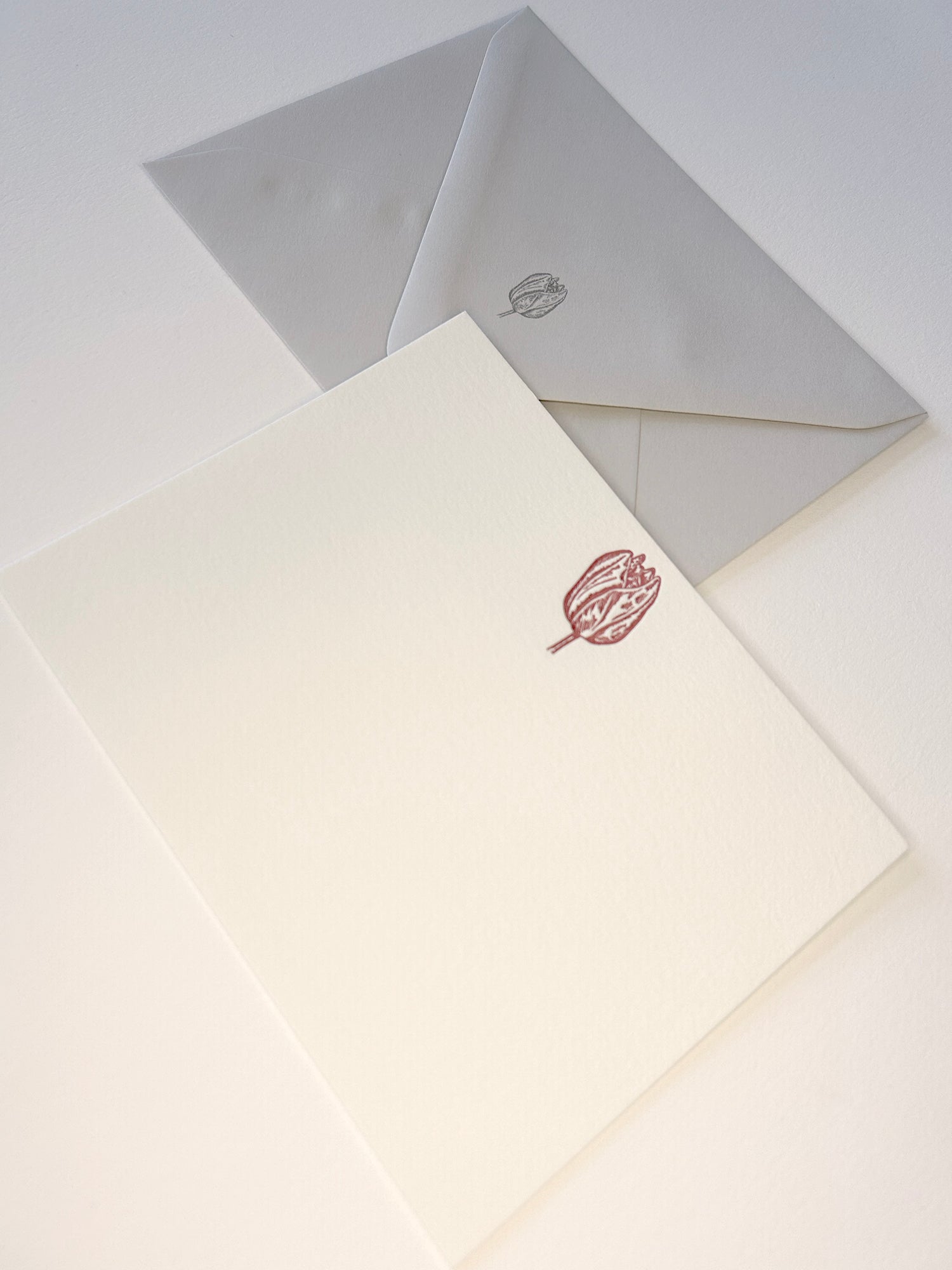 Letterpress flat note card with a red rose by Rust Belt Love