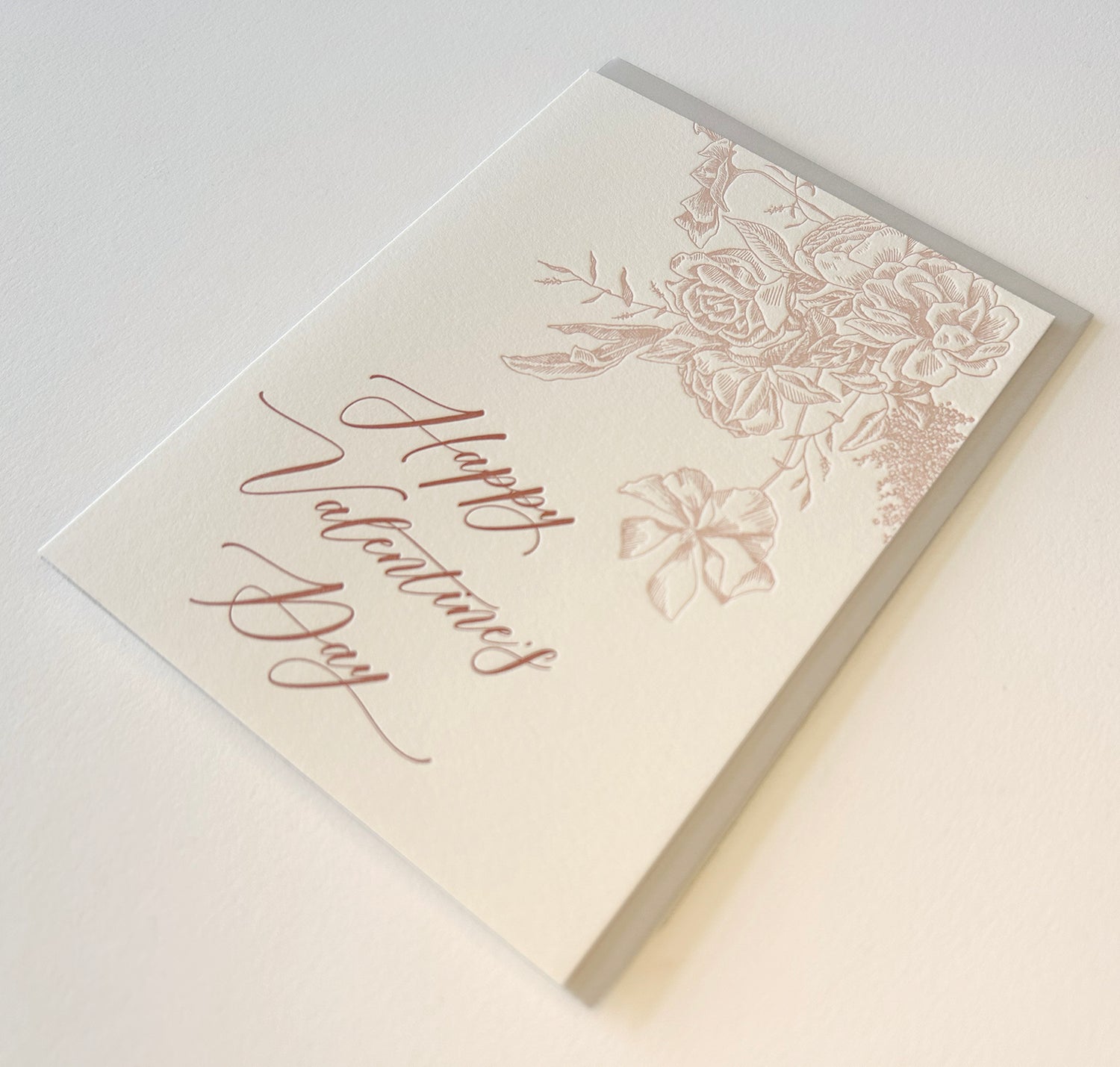 Letterpress love card with florals that says "Happy Valentine's Day" by Rust Belt Love