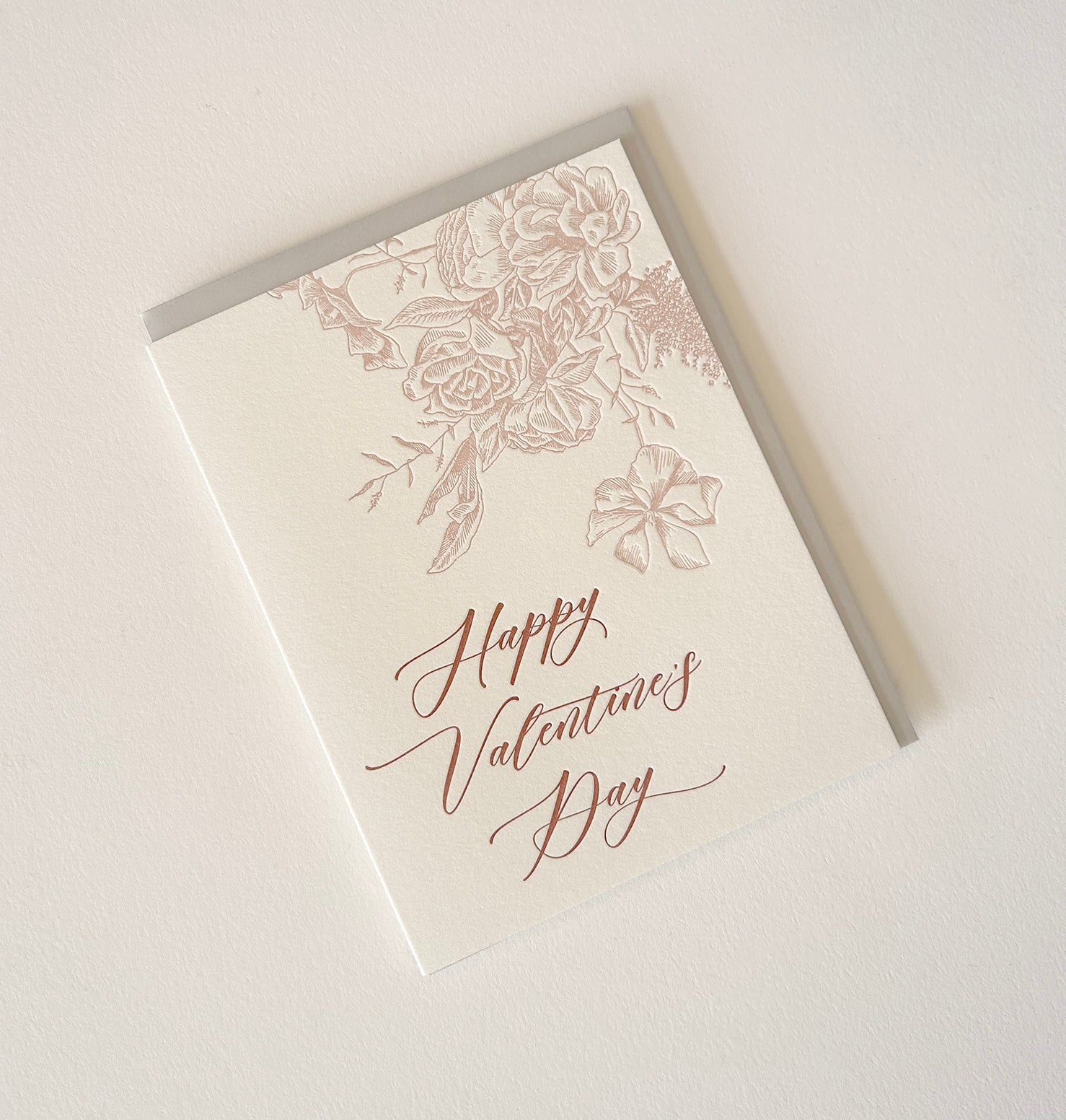 Letterpress love card with florals that says "Happy Valentine's Day" by Rust Belt Love