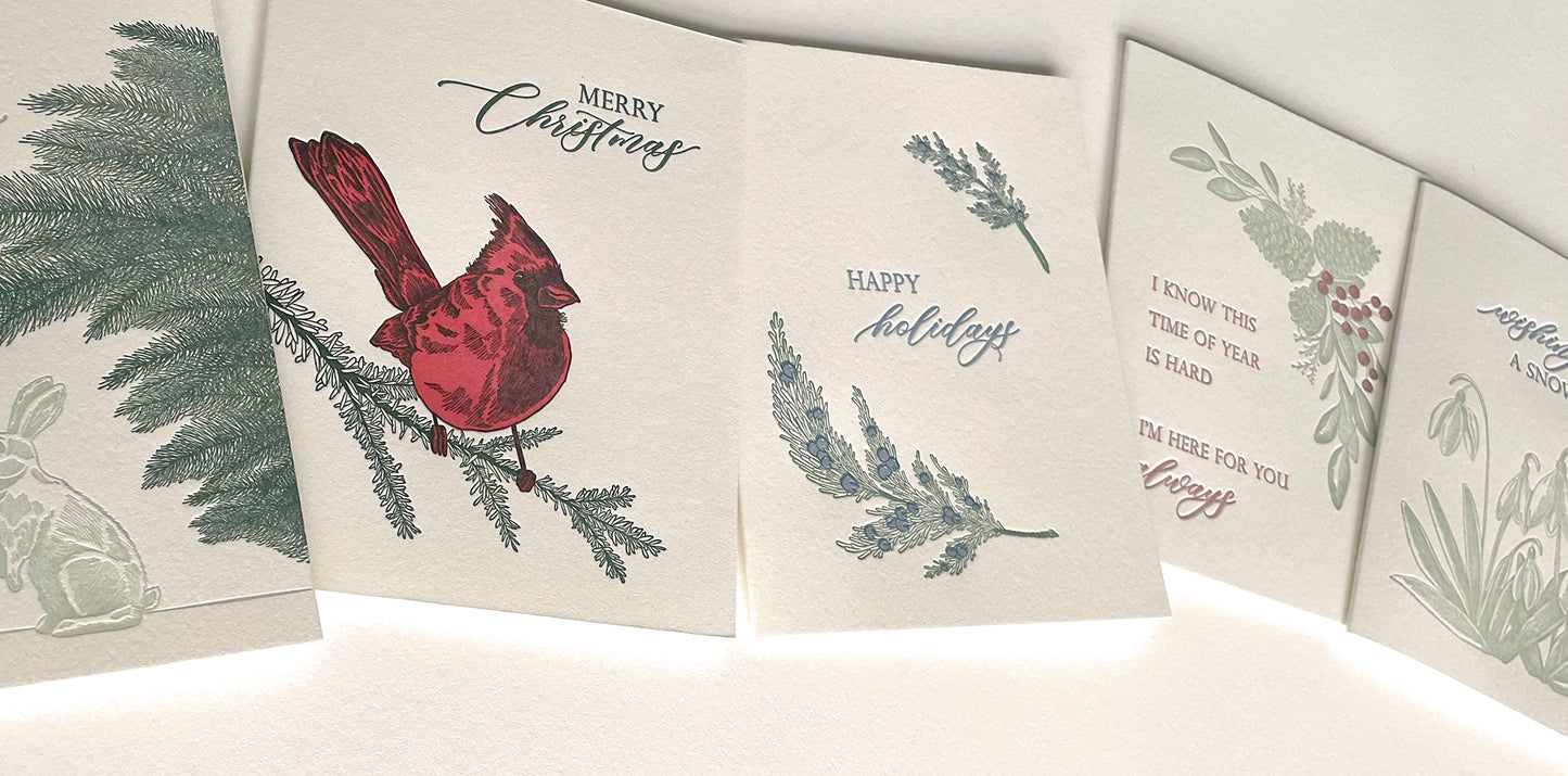 A variety of letterpress holiday cards Rust Belt Love
