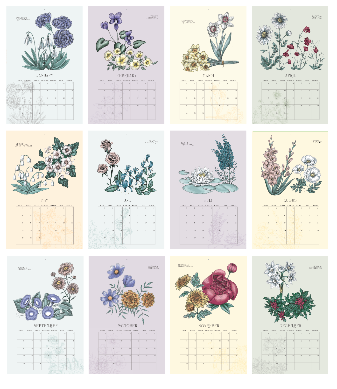 2023 Floral Wall Calendar