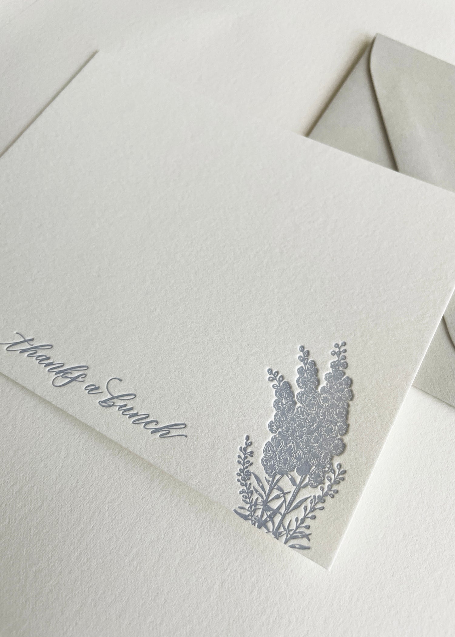Letterpress flat note card with florals that says "thanks a bunch" by Rust Belt Love