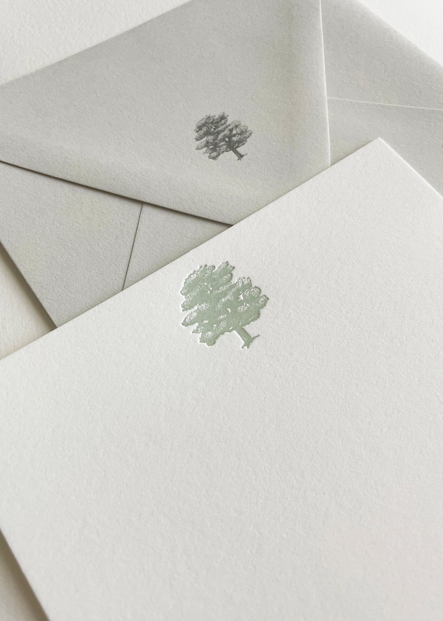 Letterpress flat note card with a green oak tree by Rust Belt Love