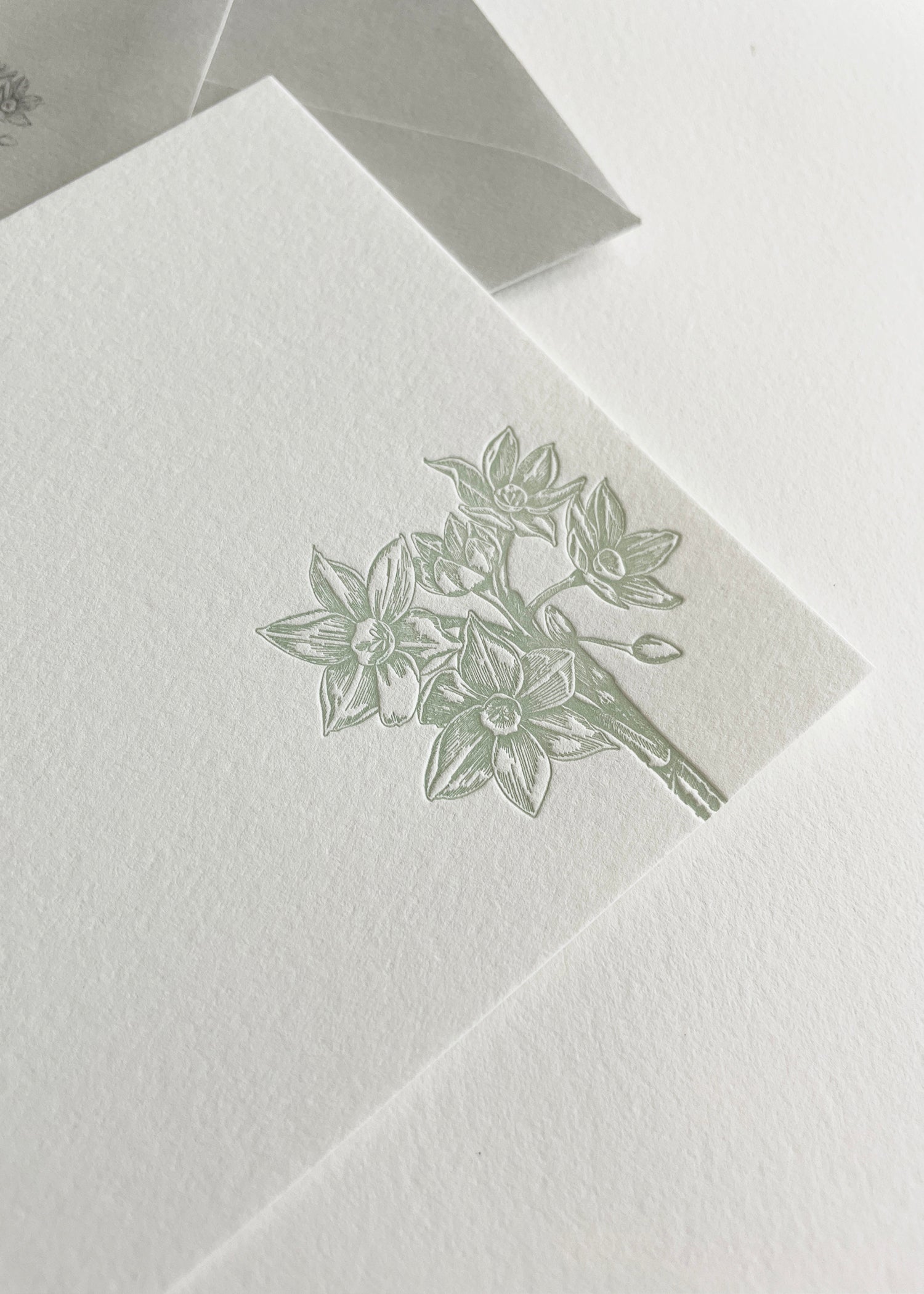 Letterpress flat note card with a green paperwhite by Rust Belt Love