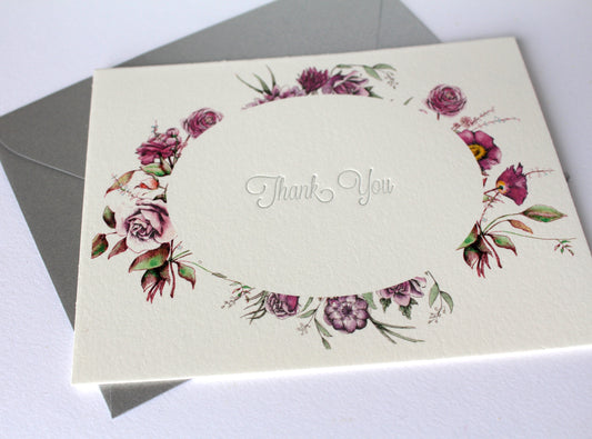 Purple Floral Letterpress Thank You Card Pack
