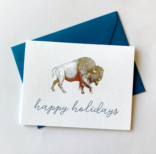 Happy Holidays Foil Buffalo Holiday Card Pack
