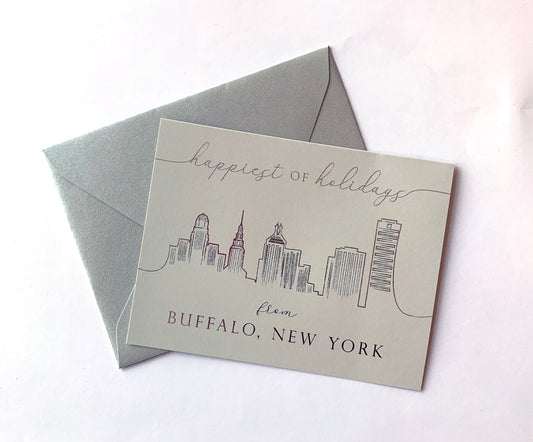 Happiest of Holidays Foil Buffalo Skyline Holiday Card Pack