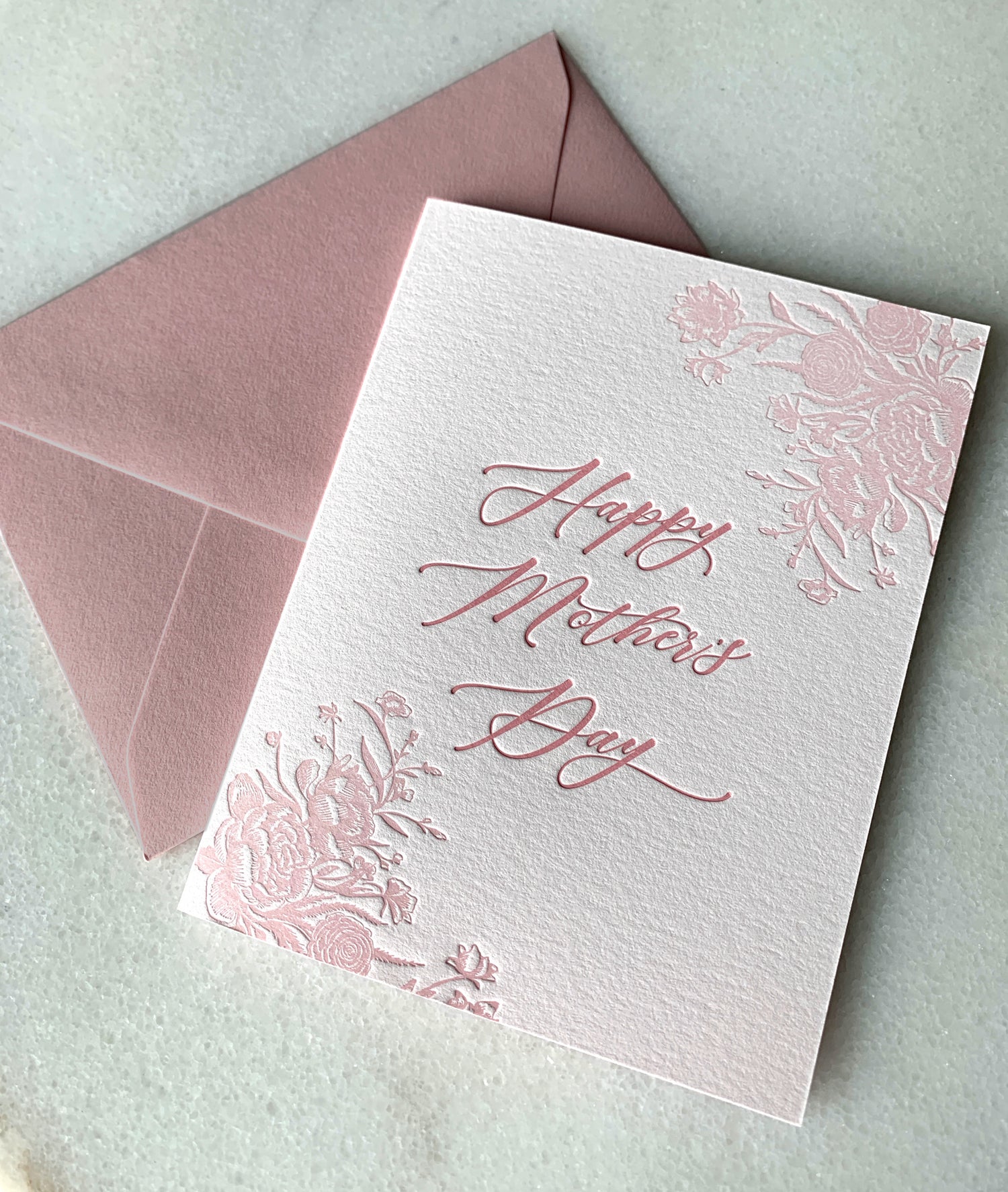 Letterpress mother's day card with florals that says "Happy mothrer's day" by Rust Belt Love