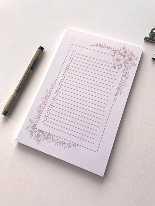 Dusty Rose Floral Checklist Notepad
