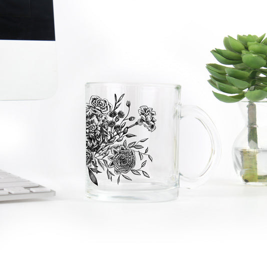 Larger Floral Pattern Glass Mug