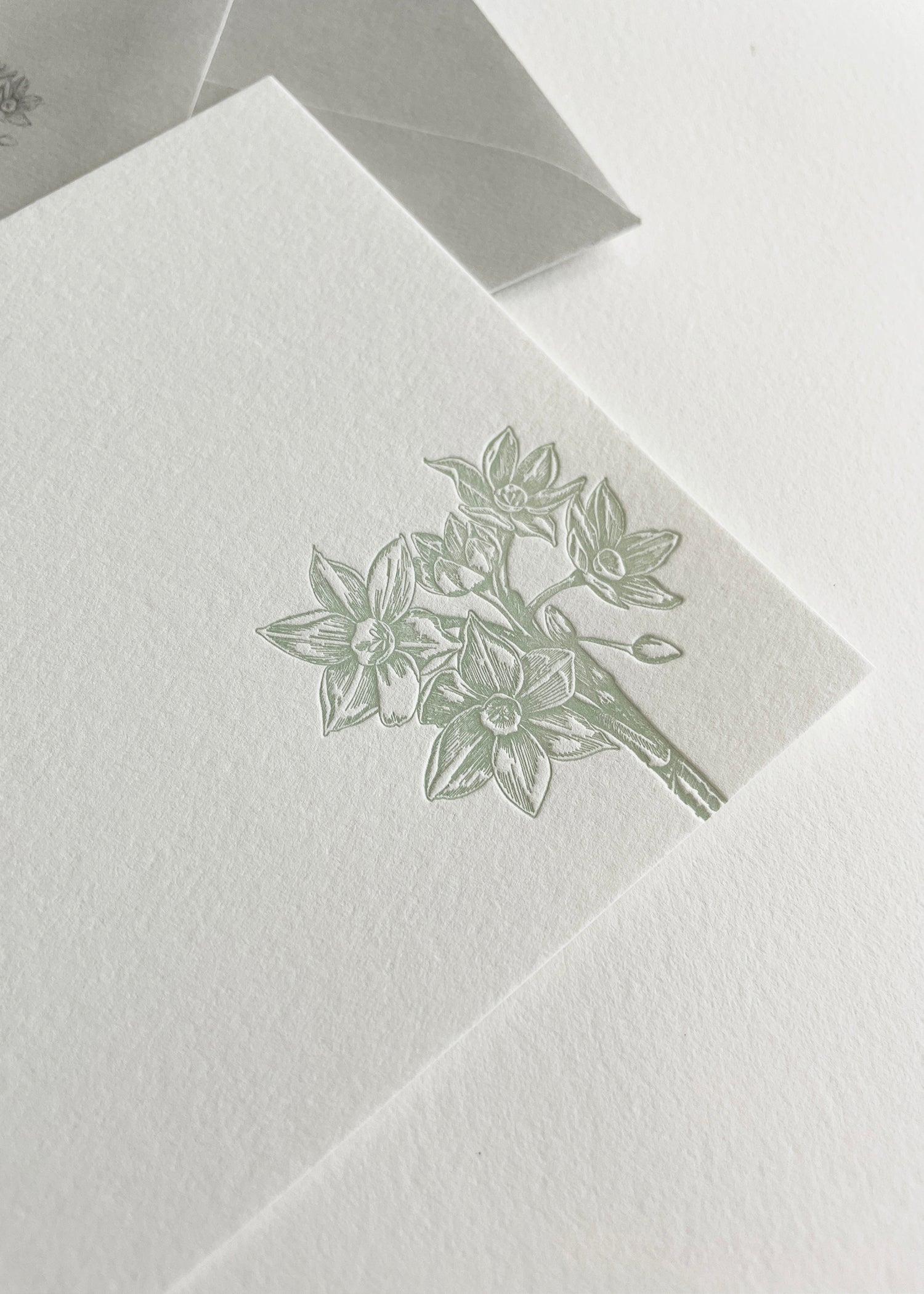 Letterpress flat note card with a green paperwhite by Rust Belt Love