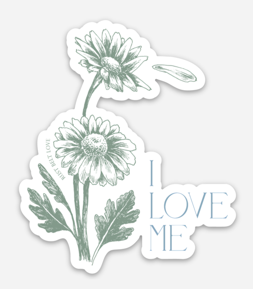 Green floral sticker that says "I love me" by Rust Belt Love