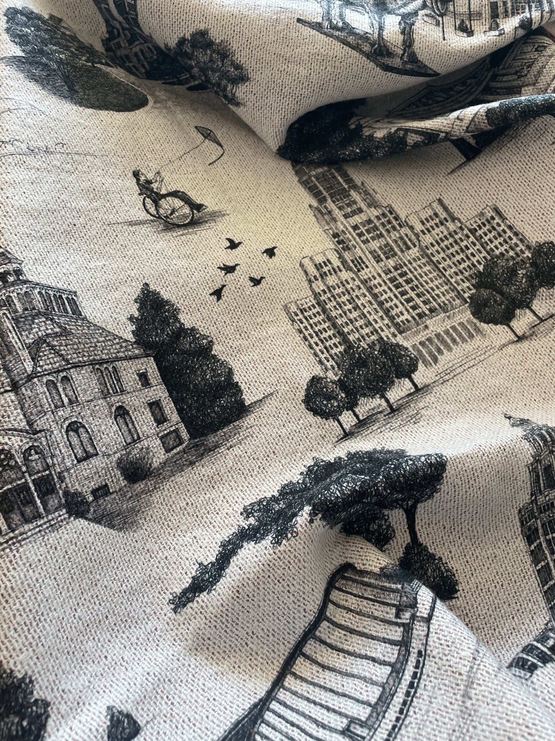 Close up shot of woven buffalo landmark blanket by Rust Belt Love