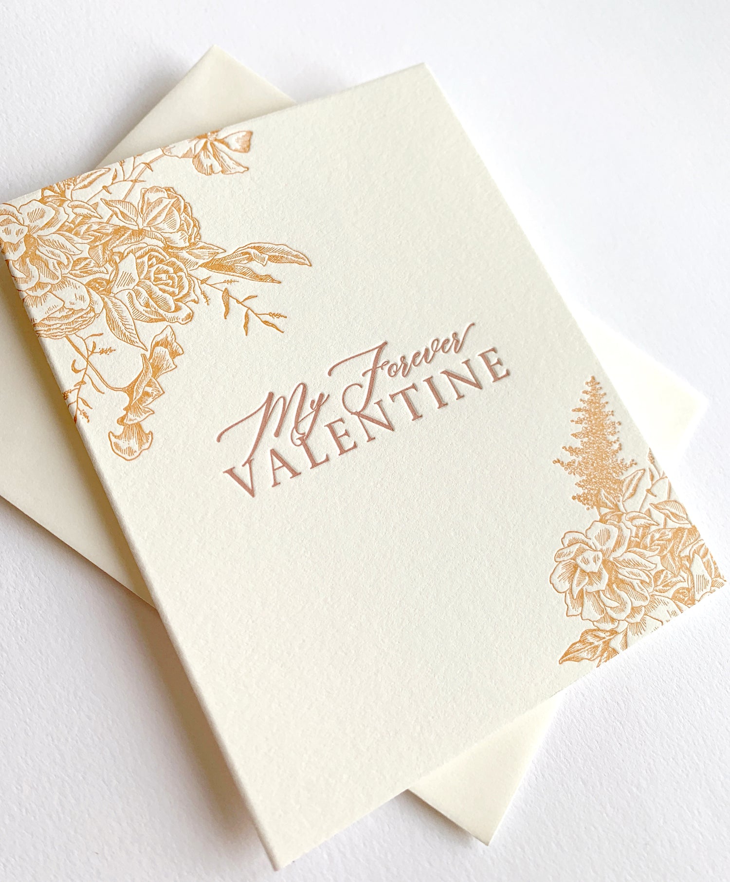 Letterpress love card with florals that says "My forever valentine" by Rust Belt Love