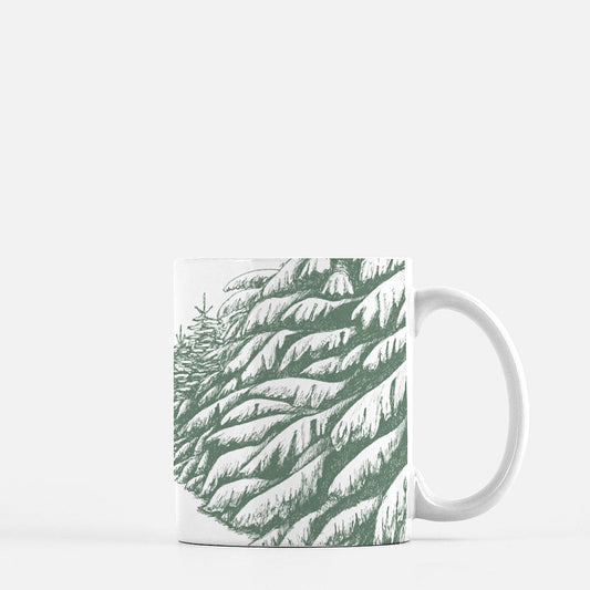 White ceramic mug with pinetree drawing